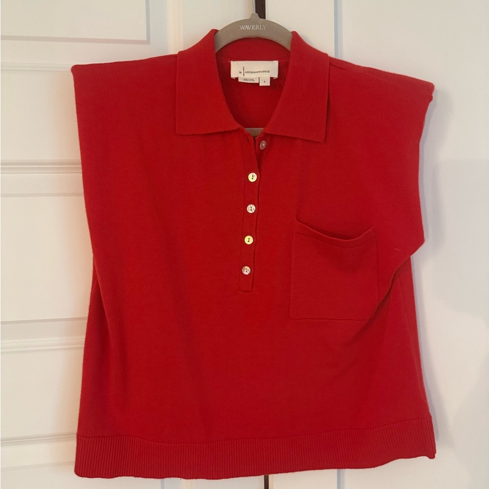 Red Polo Collar Women's Top